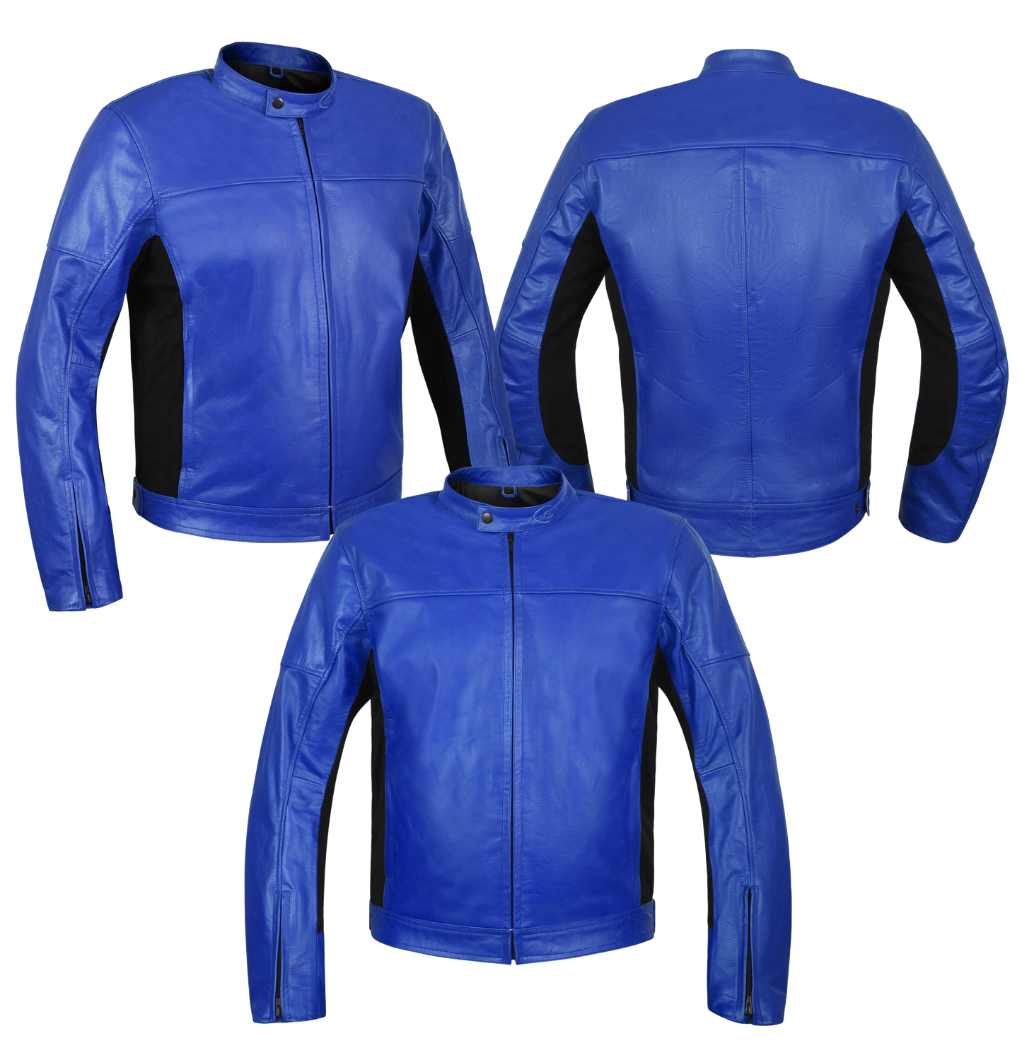 VESTE MOTO MOD'STREETFIGHTER'POUR HOMME EN CUIR VÉRITABLE AVEC PROTECTIONS ET PROTECTION DOS-BLEU