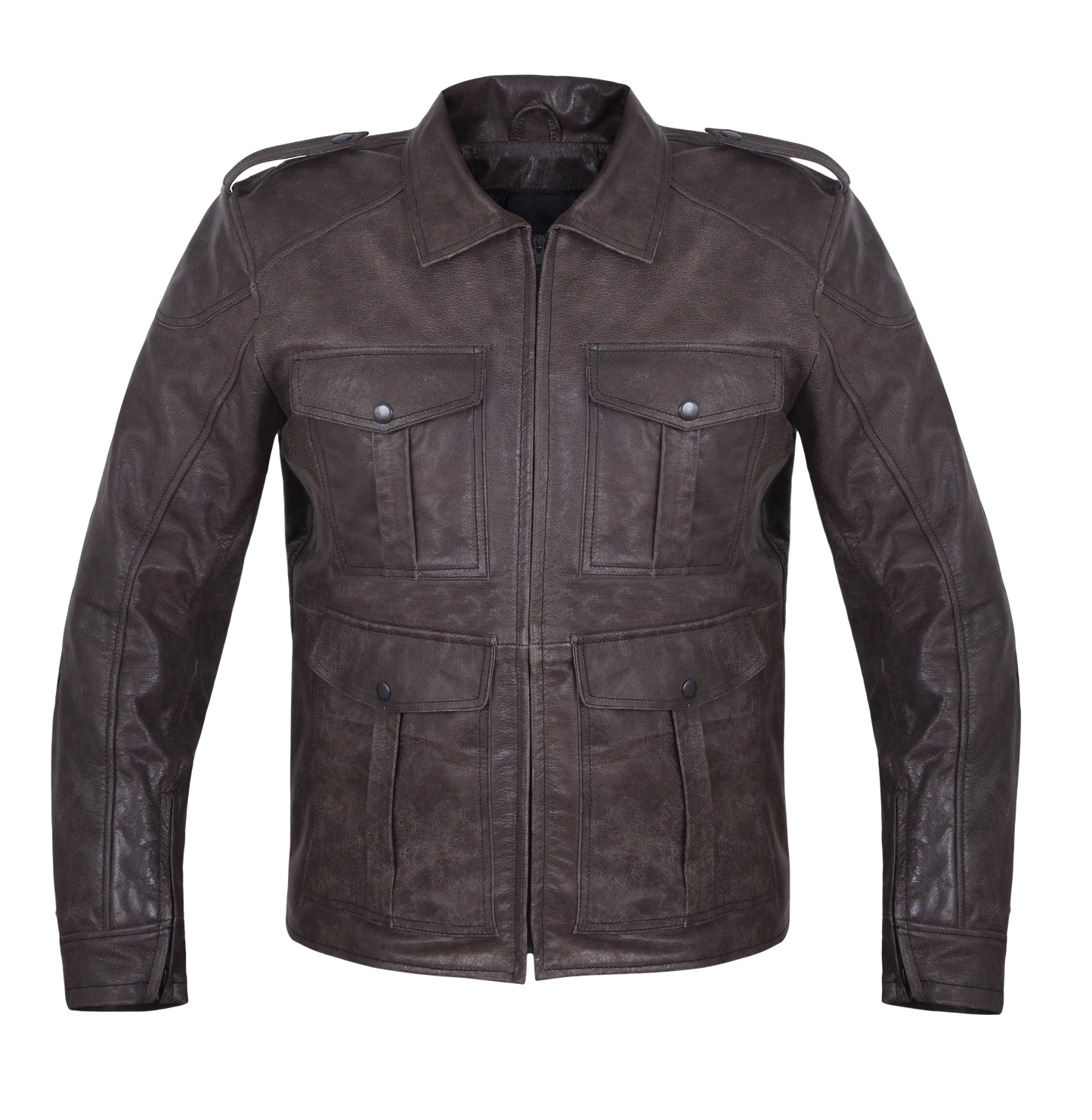 MEN'S MOTORCYCLE JACKET MOD 'HERITAGE' IN GENUINE LEATHER WITH PROTECTIONS AND BACK PROTECTOR - BROWN