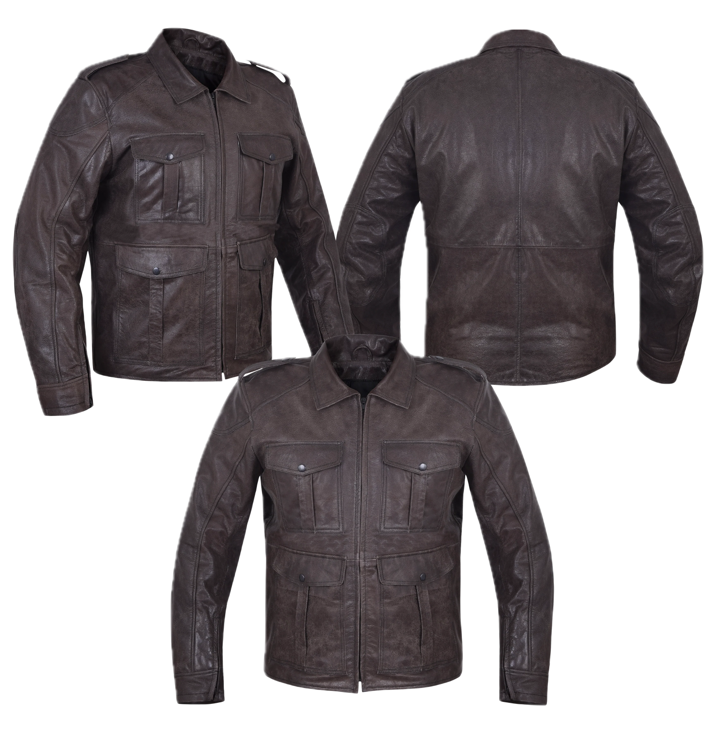 MEN'S MOTORCYCLE JACKET MOD 'HERITAGE' IN GENUINE LEATHER WITH PROTECTIONS AND BACK PROTECTOR - BROWN