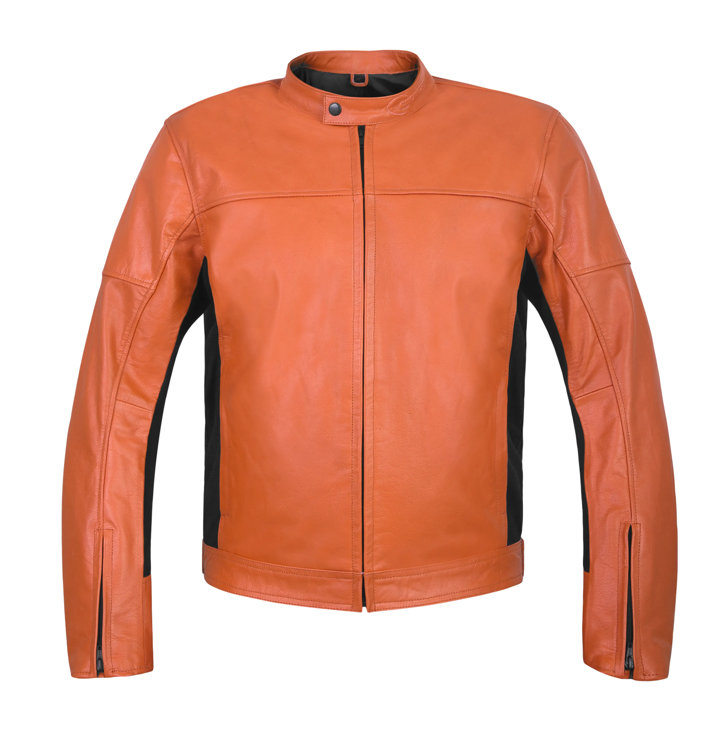 VESTE MOTO MOD'STREETFIGHTER'POUR HOMME EN CUIR VÉRITABLE AVEC PROTECTIONS ET PROTECTION DOS-ORANGE