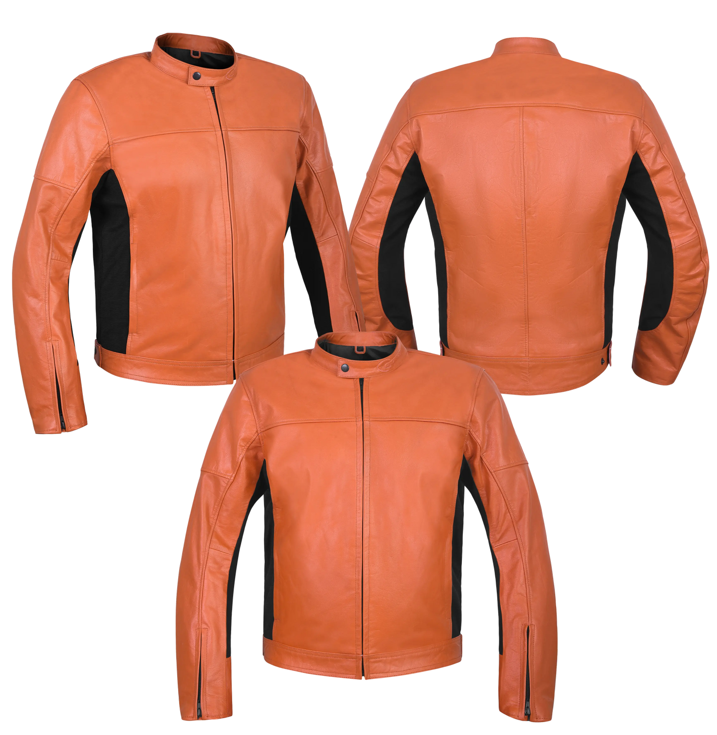 VESTE MOTO MOD'STREETFIGHTER'POUR HOMME EN CUIR VÉRITABLE AVEC PROTECTIONS ET PROTECTION DOS-ORANGE