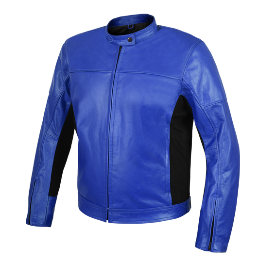 VESTE MOTO MOD'STREETFIGHTER'POUR HOMME EN CUIR VÉRITABLE AVEC PROTECTIONS ET PROTECTION DOS-BLEU