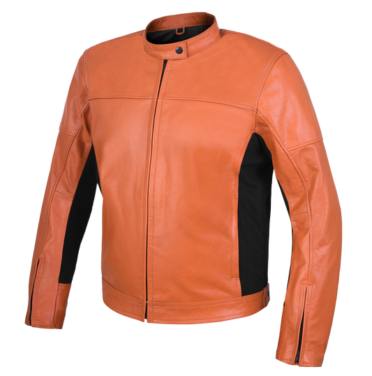 VESTE MOTO MOD'STREETFIGHTER'POUR HOMME EN CUIR VÉRITABLE AVEC PROTECTIONS ET PROTECTION DOS-ORANGE