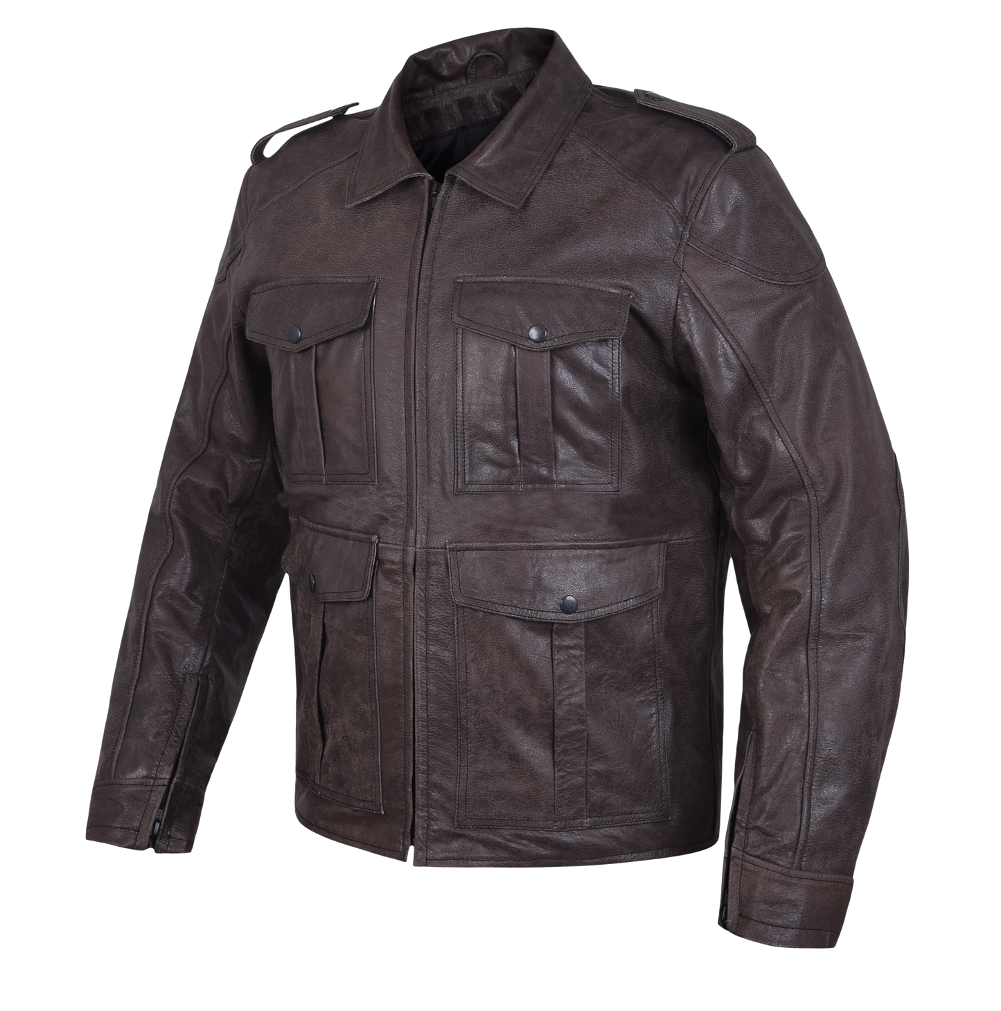 MEN'S MOTORCYCLE JACKET MOD 'HERITAGE' IN GENUINE LEATHER WITH PROTECTIONS AND BACK PROTECTOR - BROWN