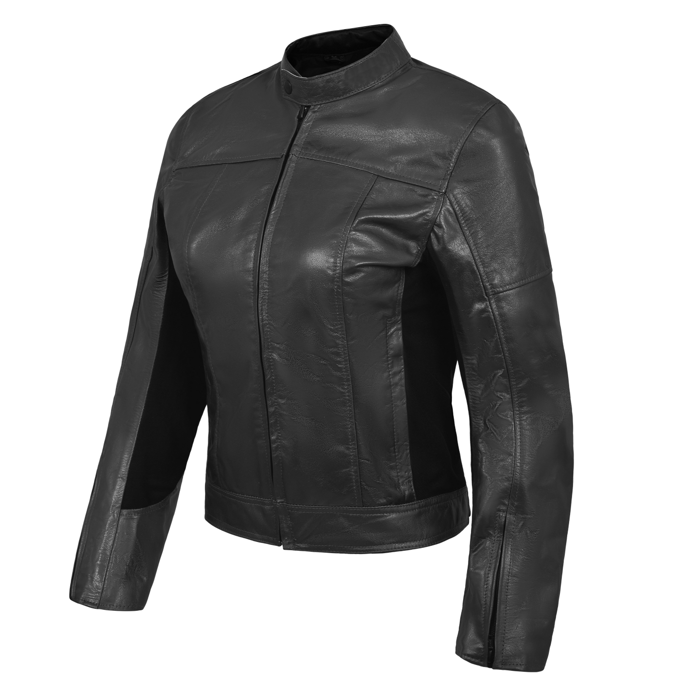 VESTE MOTO'ESSENT'MOD FEMME EN CUIR VÉRITABLE AVEC PROTECTIONS ET PROTECTION DOS-NOIR