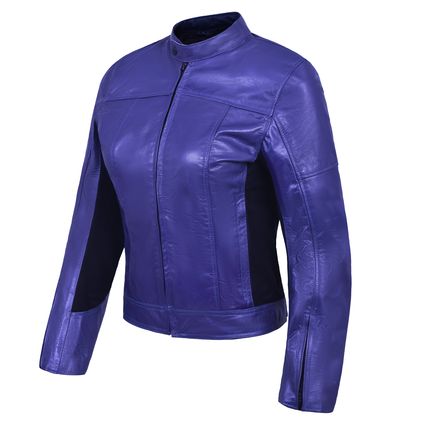 WOMEN'S MOTORCYCLE JACKET MOD 'ESSENT' IN GENUINE LEATHER WITH PROTECTIONS AND BACK PROTECTOR - BLUE