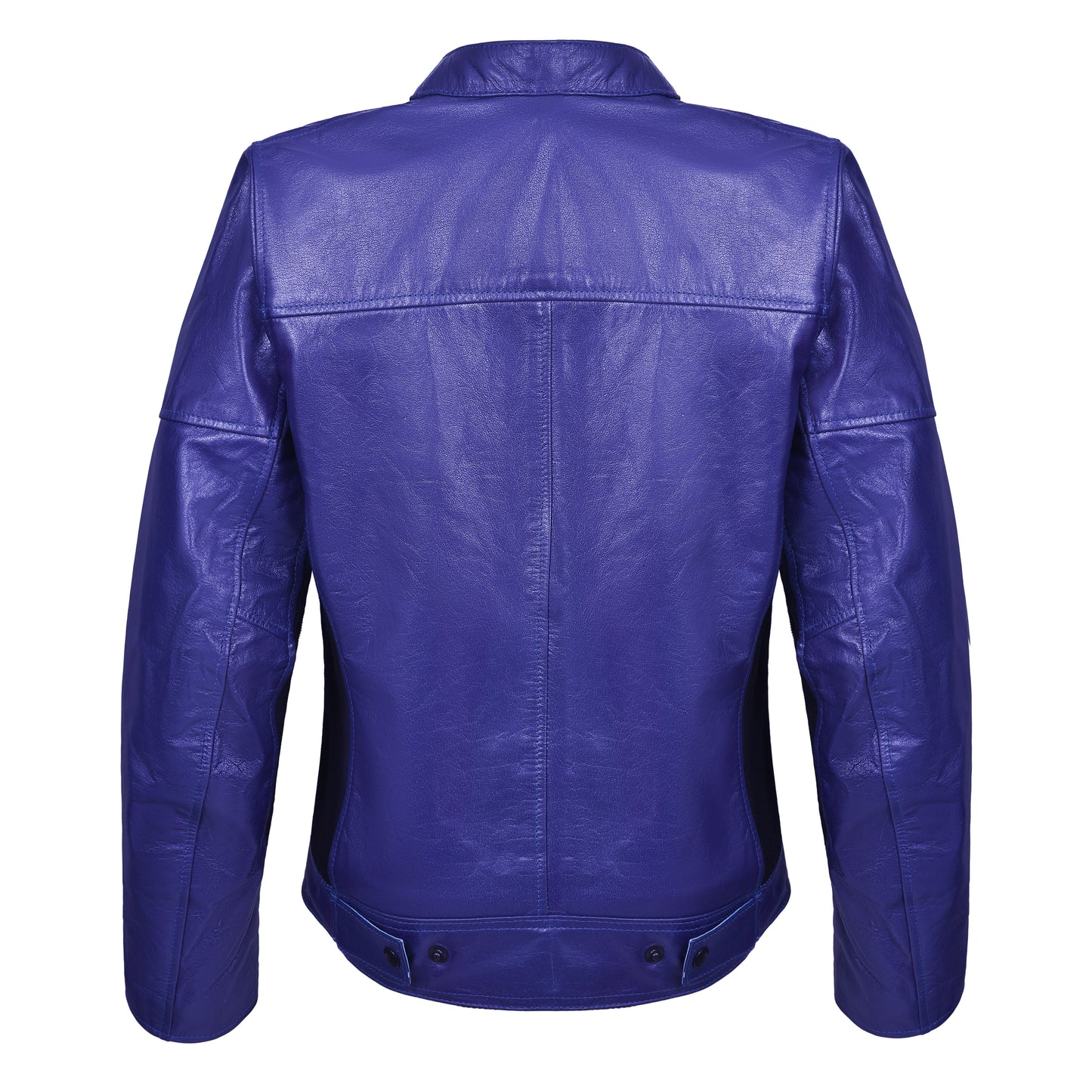 WOMEN'S MOTORCYCLE JACKET MOD 'ESSENT' IN GENUINE LEATHER WITH PROTECTIONS AND BACK PROTECTOR - BLUE