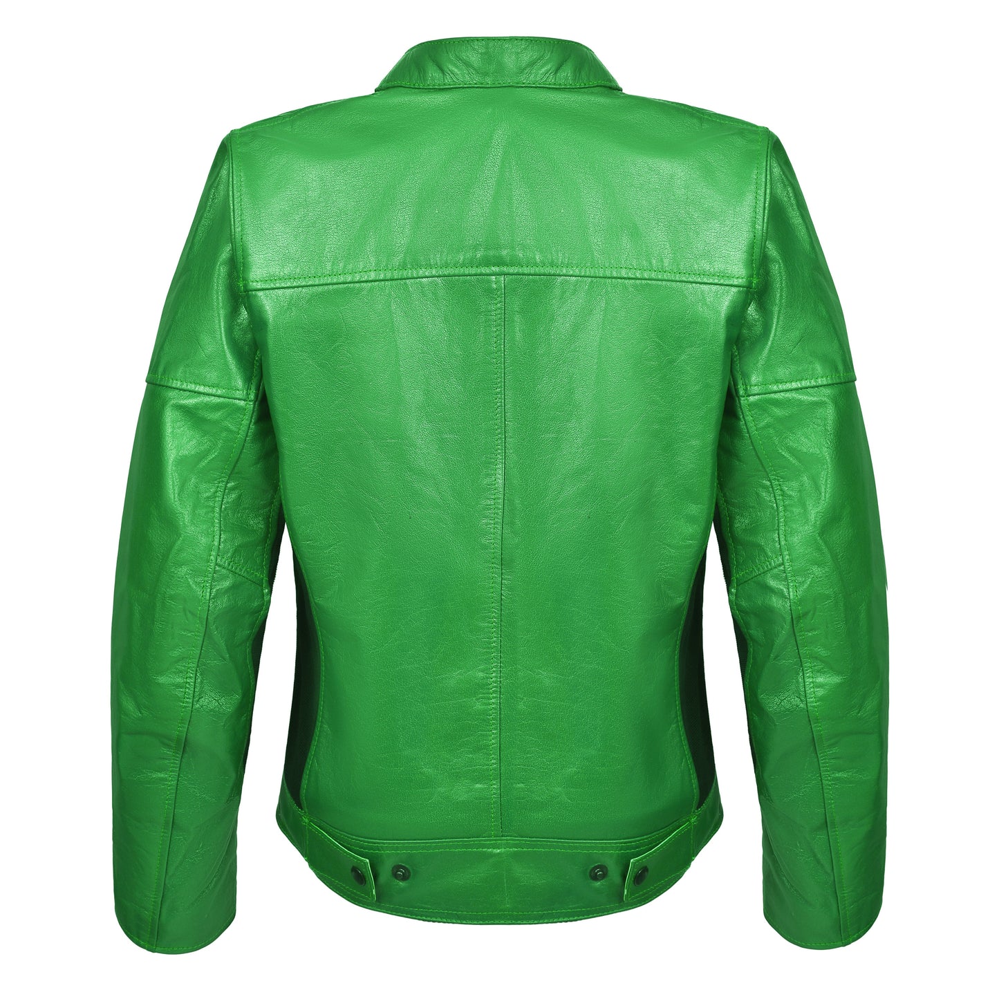 GIACCA DA MOTO DONNA MOD 'ESSENT' IN VERA PELLE CON PROTEZIONI E PARASCHIENA - VERDE FLUO