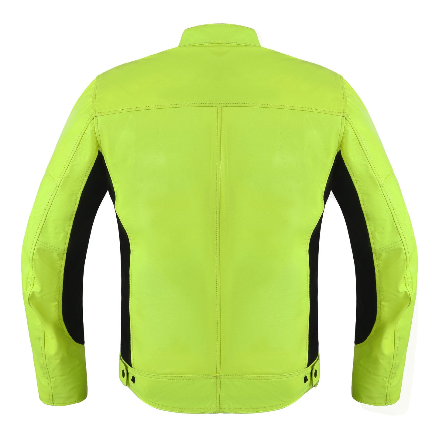 VESTE MOTO MOD'STREETFIGHTER'HOMME EN CUIR VÉRITABLE AVEC PROTECTIONS ET PROTECTION DOS-JAUNE FLUO