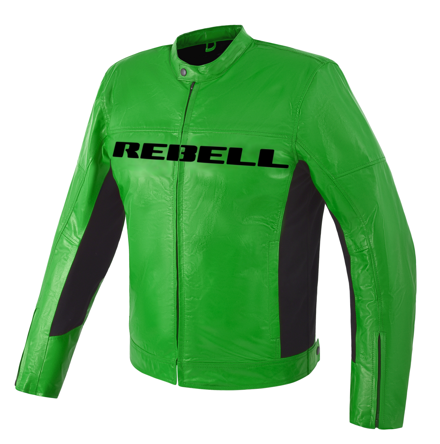 VESTE MOTO MOD'STREETFIGHTER'HOMME EN CUIR VÉRITABLE AVEC PROTECTIONS ET PROTECTION DOS-VERT FLUO